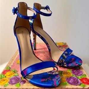Blue Floral Strappy High Heel Sandal